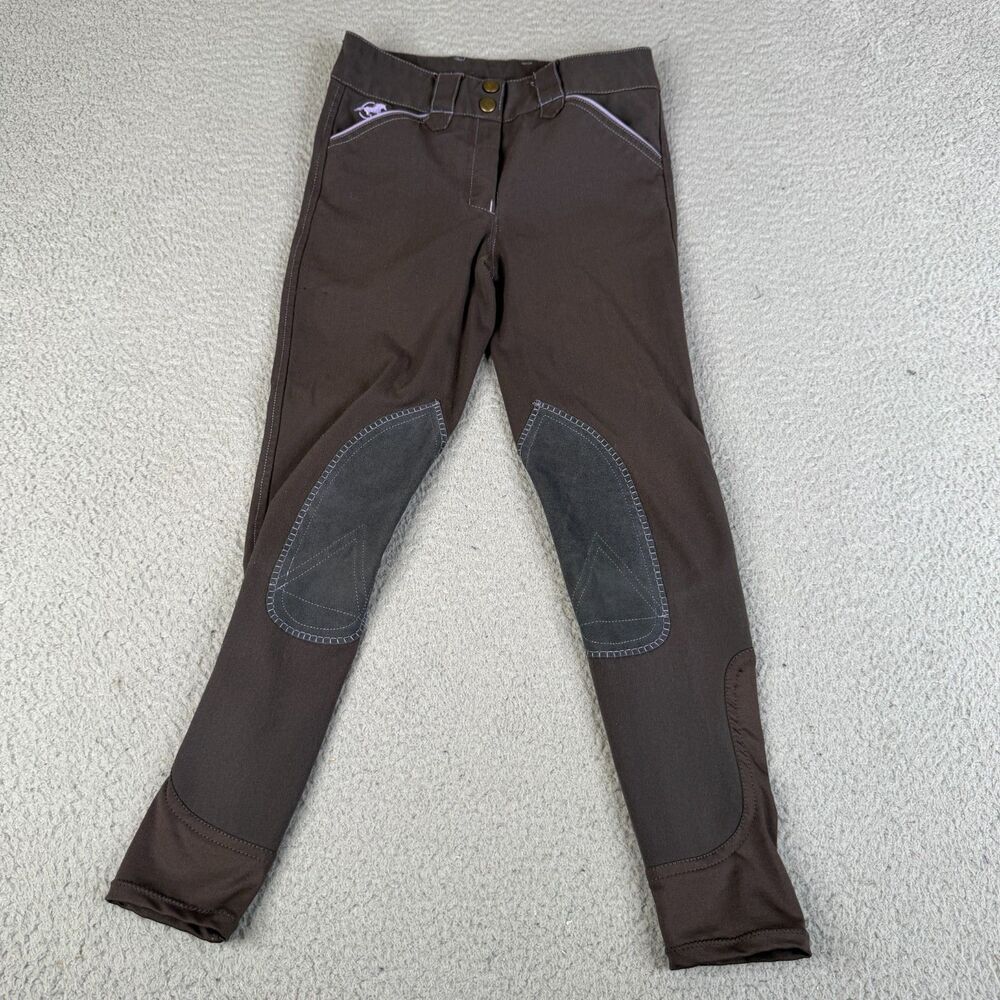 PIPER  by SmartPak Riding Breeches Pants Girls 14 Gray Purple Knee Patch Stretch